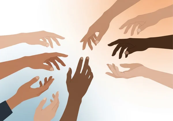 Diverse hands reaching, symbolizing different types of attraction.