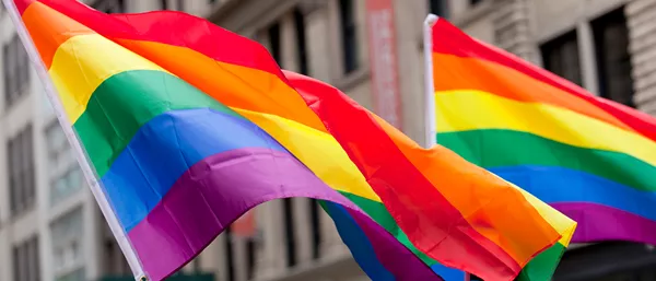 LGBTQ+彩虹旗的插图，象征着多样性和包容性。