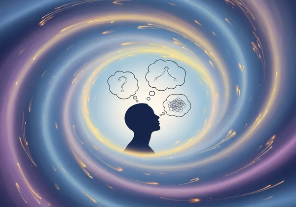 一个人在反思性取向，思绪充满困惑与欣慰
