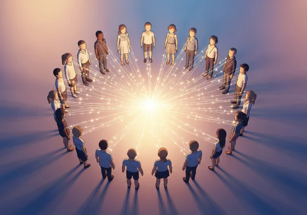 A diverse community engaged in a supportive discussion