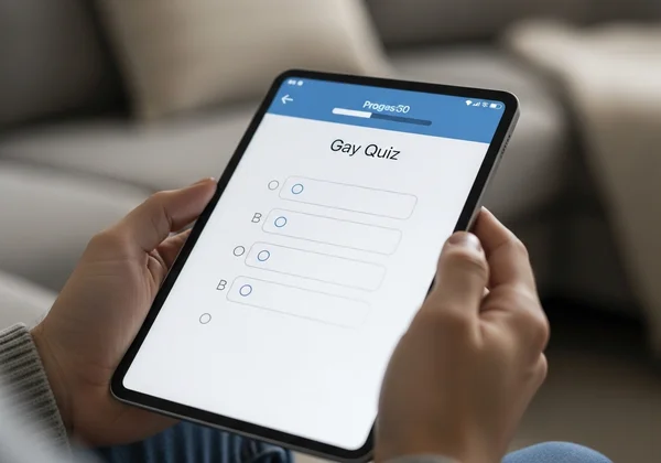 User taking an online gay quiz on a tablet